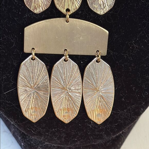 Contemporary Long Gold Tone Geometric Art Deco Pendant Necklace 32” - Picture 2 of 7